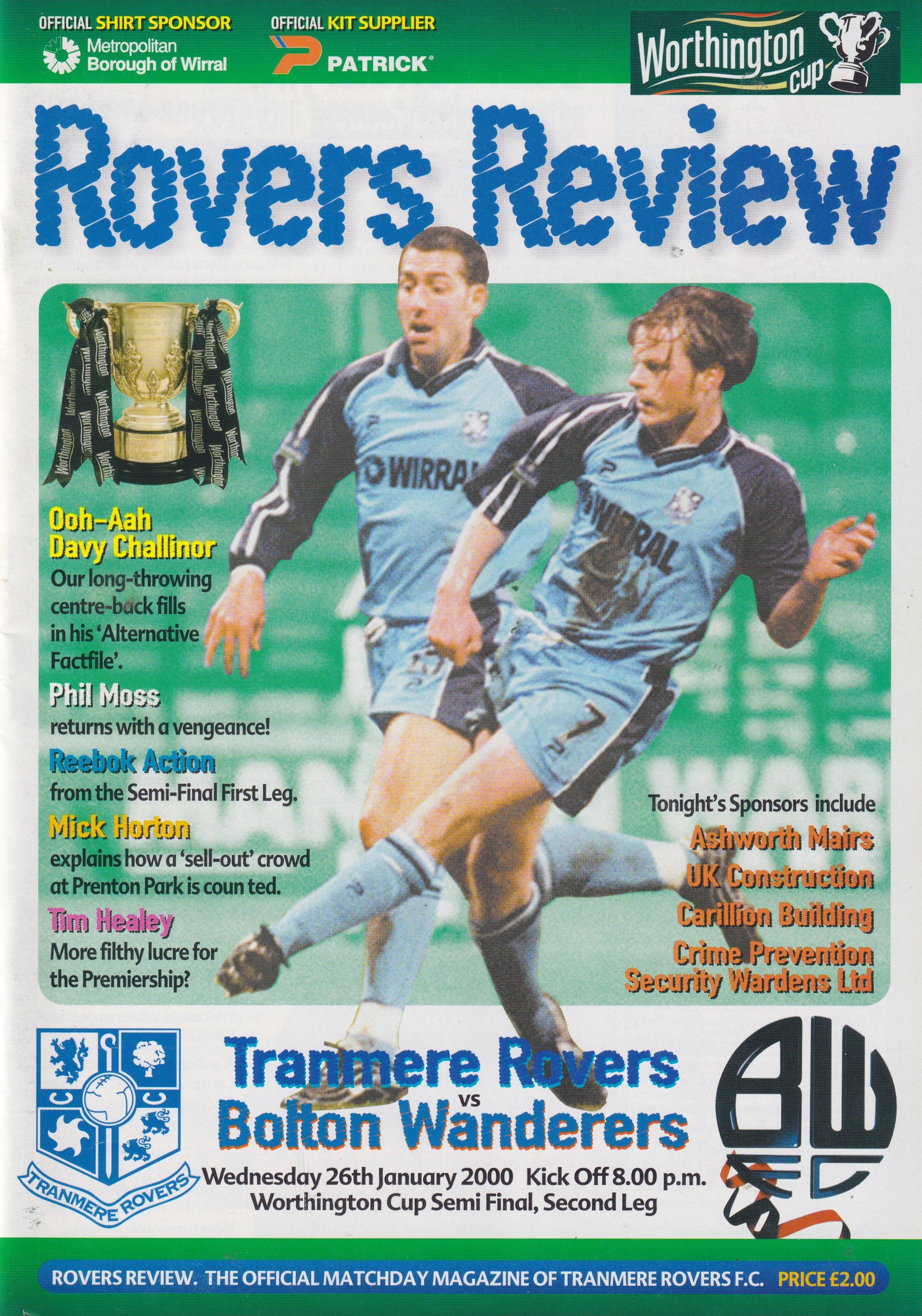 Tranmere Rovers v Bolton Wanderers match programme